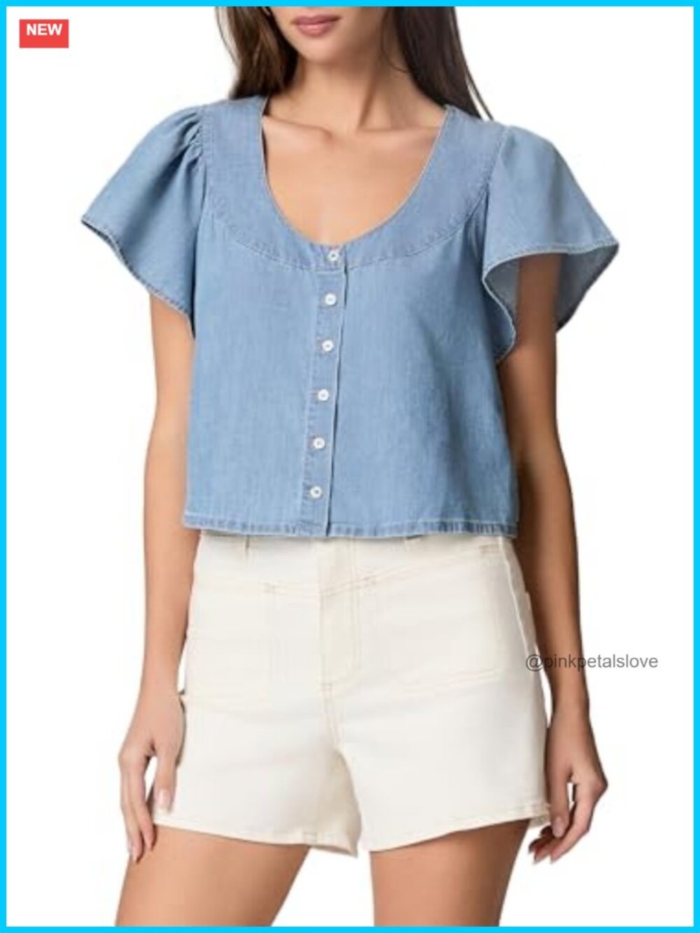 Lightweight Denim U-Neck Top Casual Everyday Wear